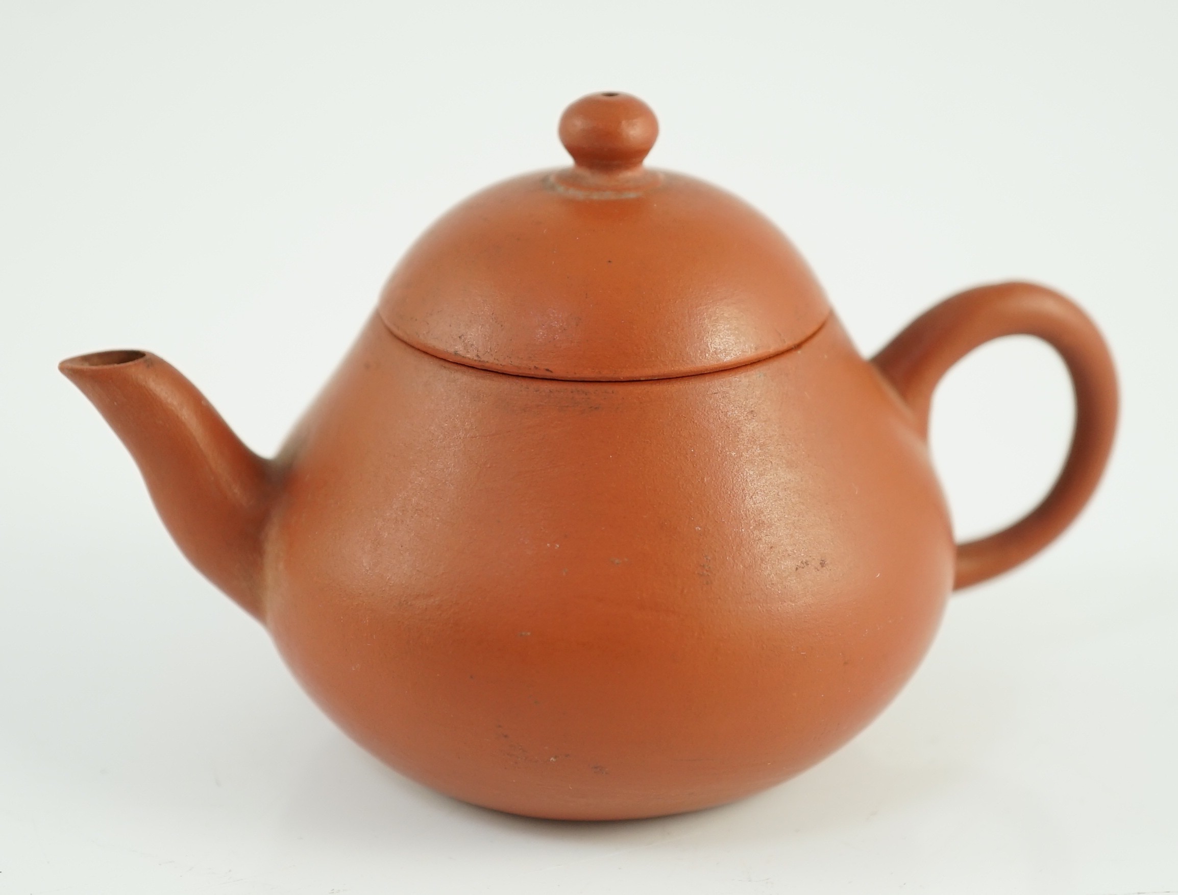 A rare Chinese Yixing miniature teapot, Jiaqing mark and of the period (1796-1820), 10cm from spout to handle, 6.2cm high, faults